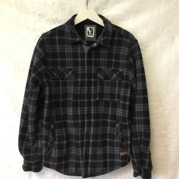 Voyager Dark Gray Plaid Sherpa Shirt - Picture 2 of 16